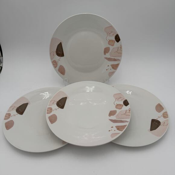 Set of 4 Fall Dinner Plates Muted Pink and Brown Tones - Picture 1 of 7